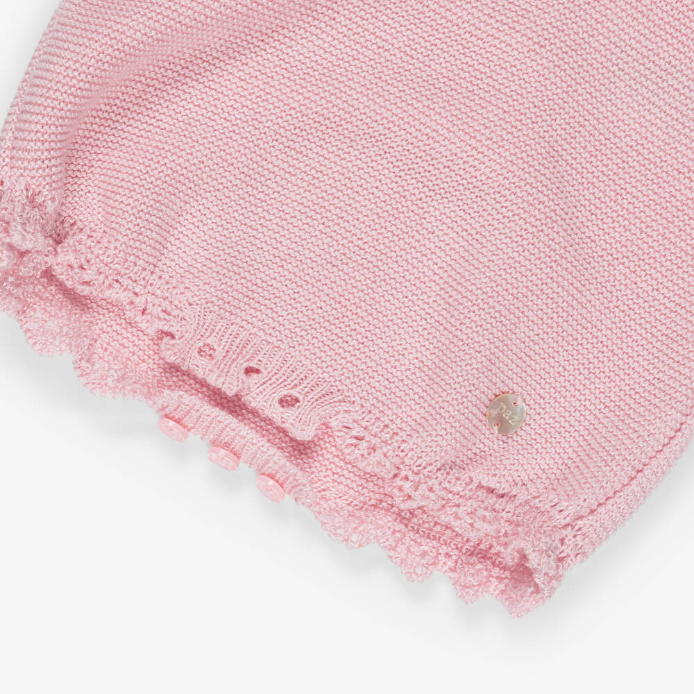 PAZ Rodríguez-Baby Girls White Linen & Pink Cotton Knit Shortie | Childrensalon