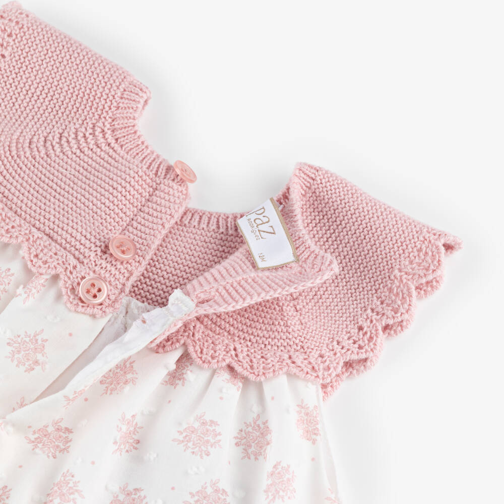 PAZ Rodríguez-Baby Girls White & Pink Floral Plumeti Dress | Childrensalon