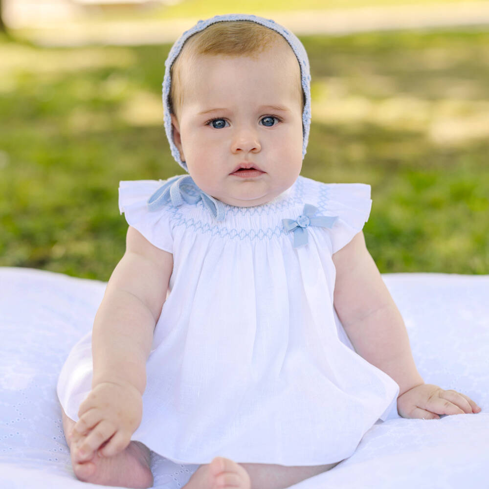 PAZ Rodríguez-Baby Girls White Smocked Linen Top & Cotton Knit Shorts Set | Childrensalon