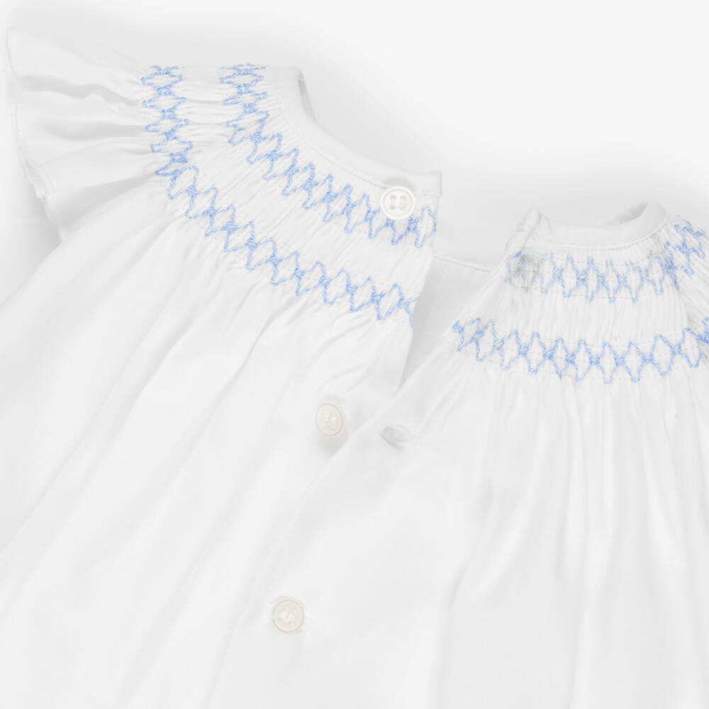 PAZ Rodríguez-Baby Girls White Smocked Linen Top & Cotton Knit Shorts Set | Childrensalon