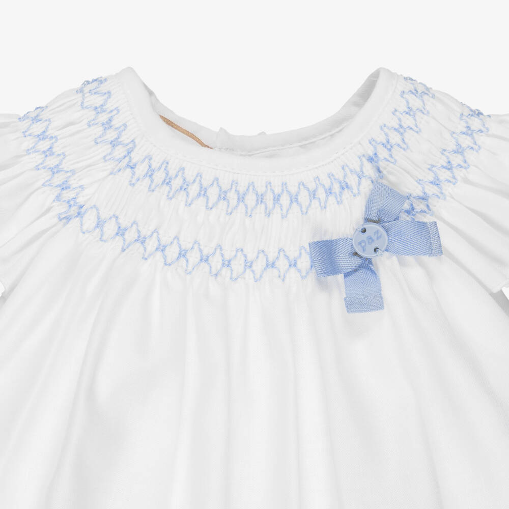PAZ Rodríguez-Baby Girls White Smocked Linen Top & Cotton Knit Shorts Set | Childrensalon