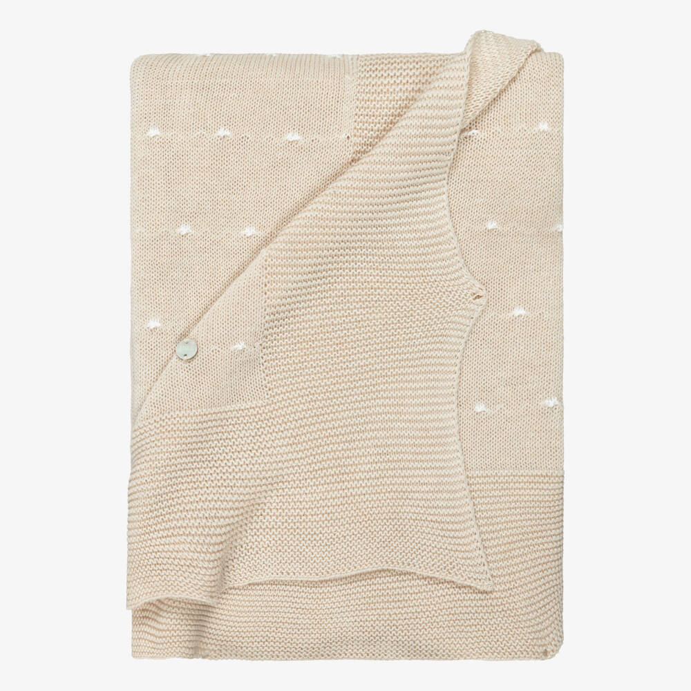 PAZ Rodríguez-Beige Cotton Knit Baby Shawl (106cm) | Childrensalon