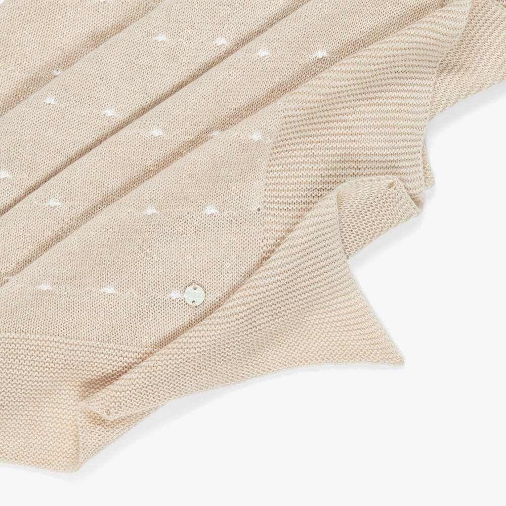 PAZ Rodríguez-Beige Cotton Knit Baby Shawl (106cm) | Childrensalon