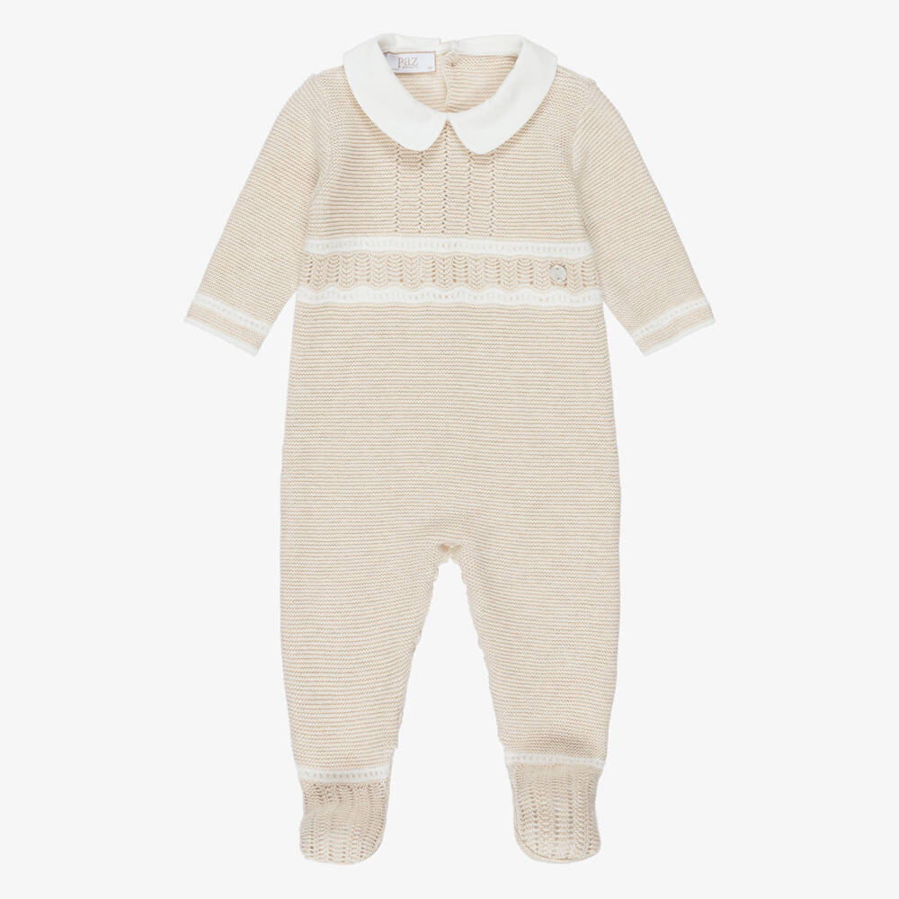 PAZ Rodríguez-Beige Cotton Knit Babygrow | Childrensalon