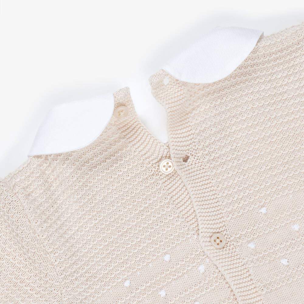 PAZ Rodríguez-Beige Cotton Knit Babygrow & Hat Set | Childrensalon