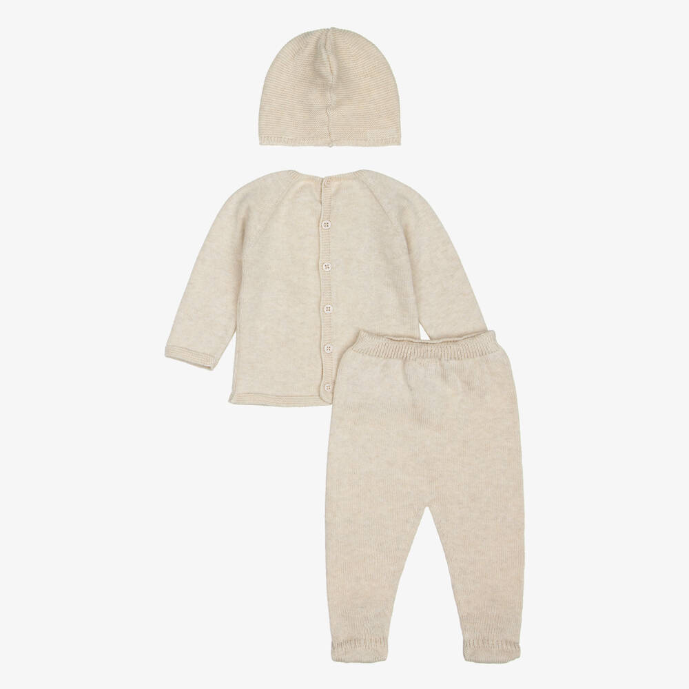 PAZ Rodríguez-Beige Cotton Knit Babysuit Gift Set with Blanket | Childrensalon