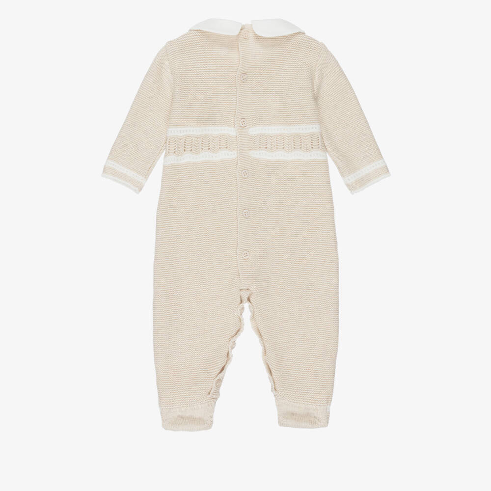 PAZ Rodríguez-Beige Cotton Knitted Babygrow | Childrensalon