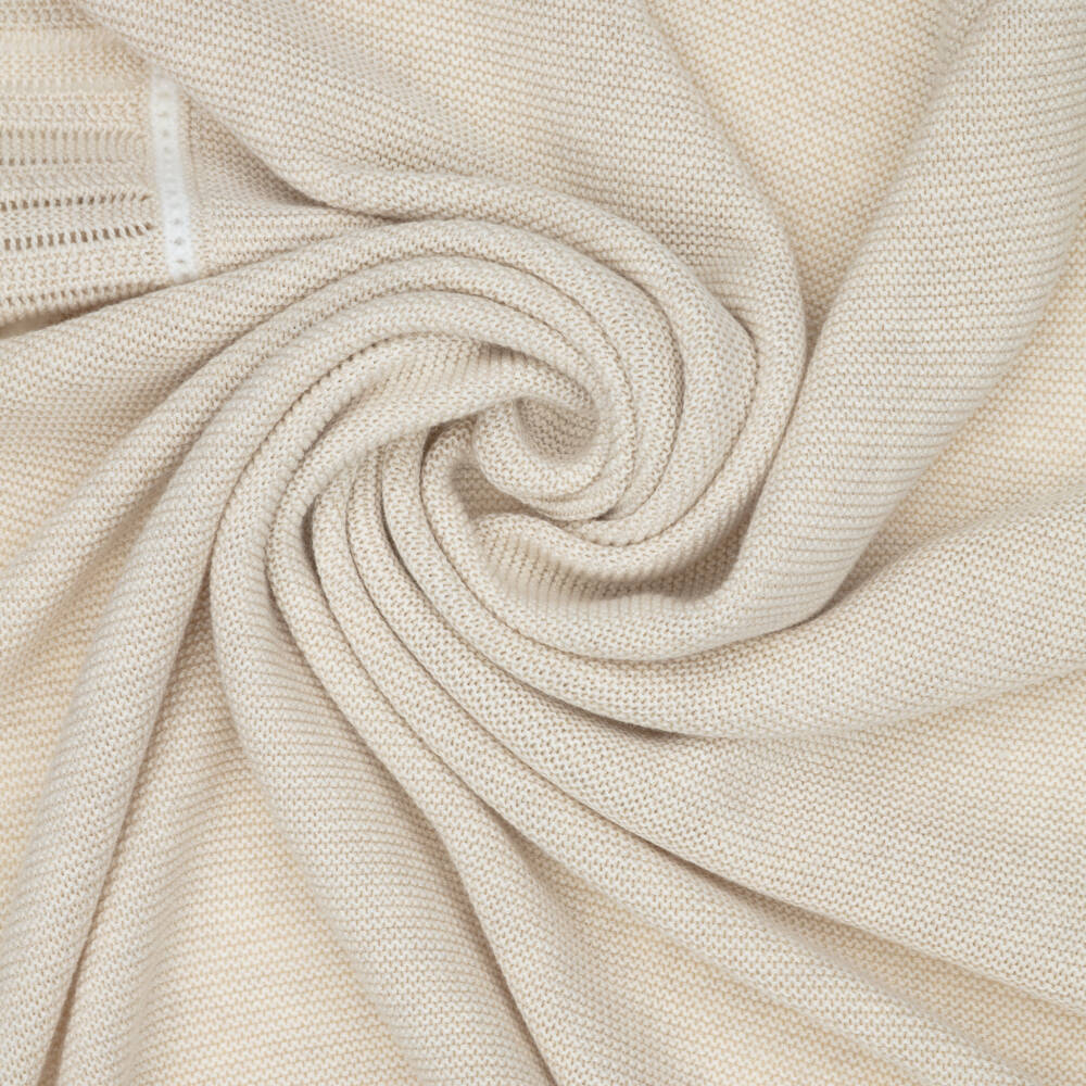 PAZ Rodríguez-Beige Knitted Baby Shawl with Scalloped Border (106cm) | Childrensalon