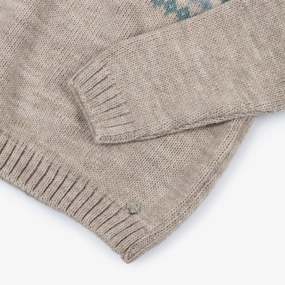 PAZ Rodríguez-Beige Knitted Fair Isle Sweater | Childrensalon