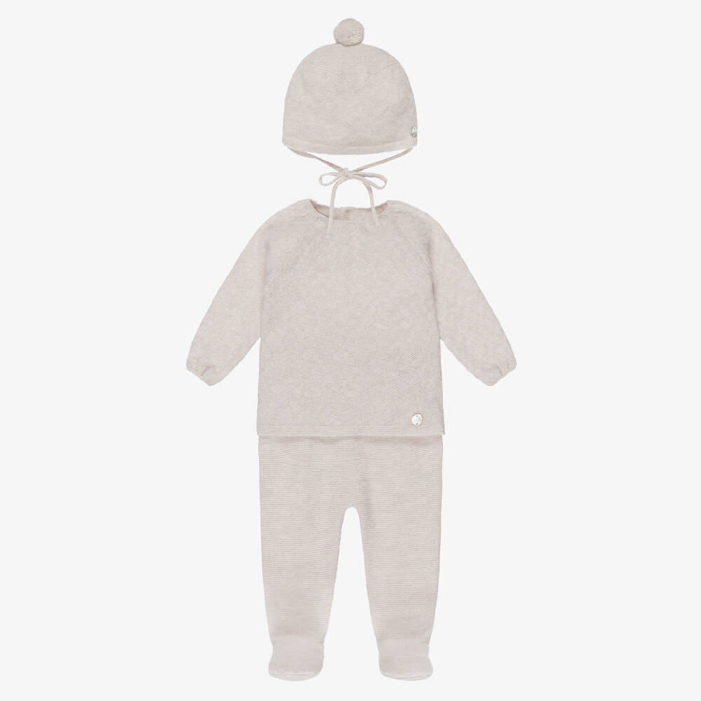 PAZ Rodríguez-Beige Wool & Cashmere Babygrow Set | Childrensalon