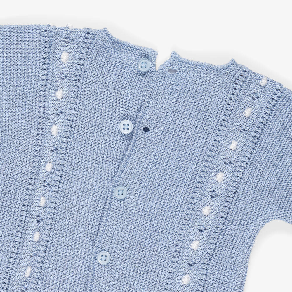 PAZ Rodríguez-Blue Cotton Knit 2 Piece Babygrow | Childrensalon