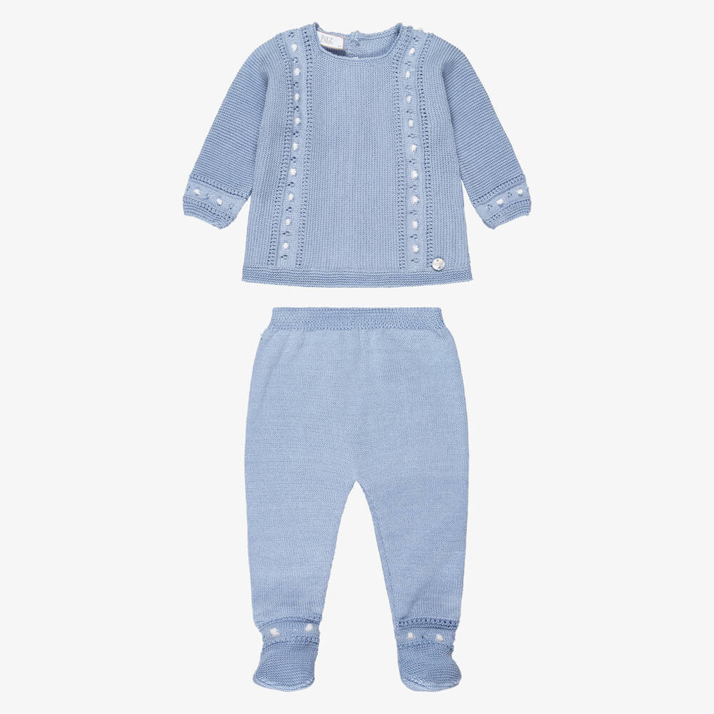 PAZ Rodríguez-Blue Cotton Knit 2 Piece Babygrow | Childrensalon