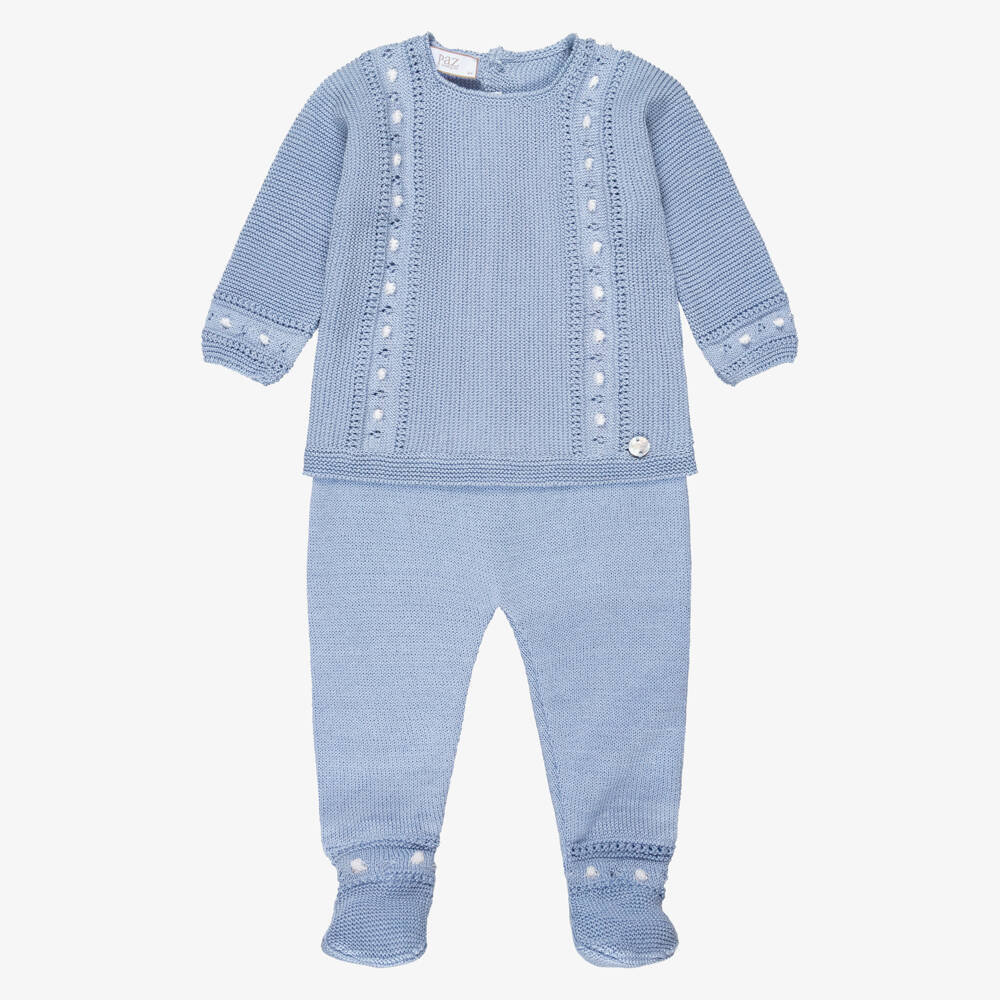 PAZ Rodríguez-Blue Cotton Knit 2 Piece Babygrow | Childrensalon