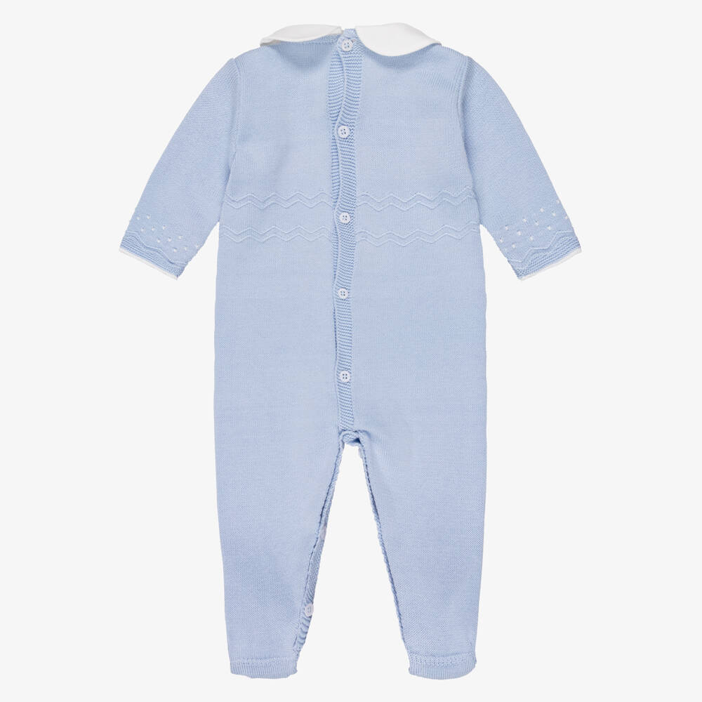 PAZ Rodríguez-Blue Cotton Knit Babygrow with Knot Stitch Detail  | Childrensalon
