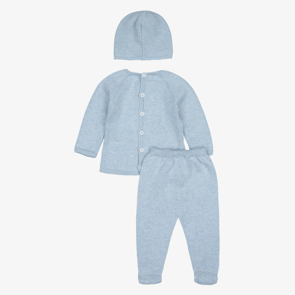PAZ Rodríguez-Blue Cotton Knit Babysuit Gift Set with Blanket | Childrensalon