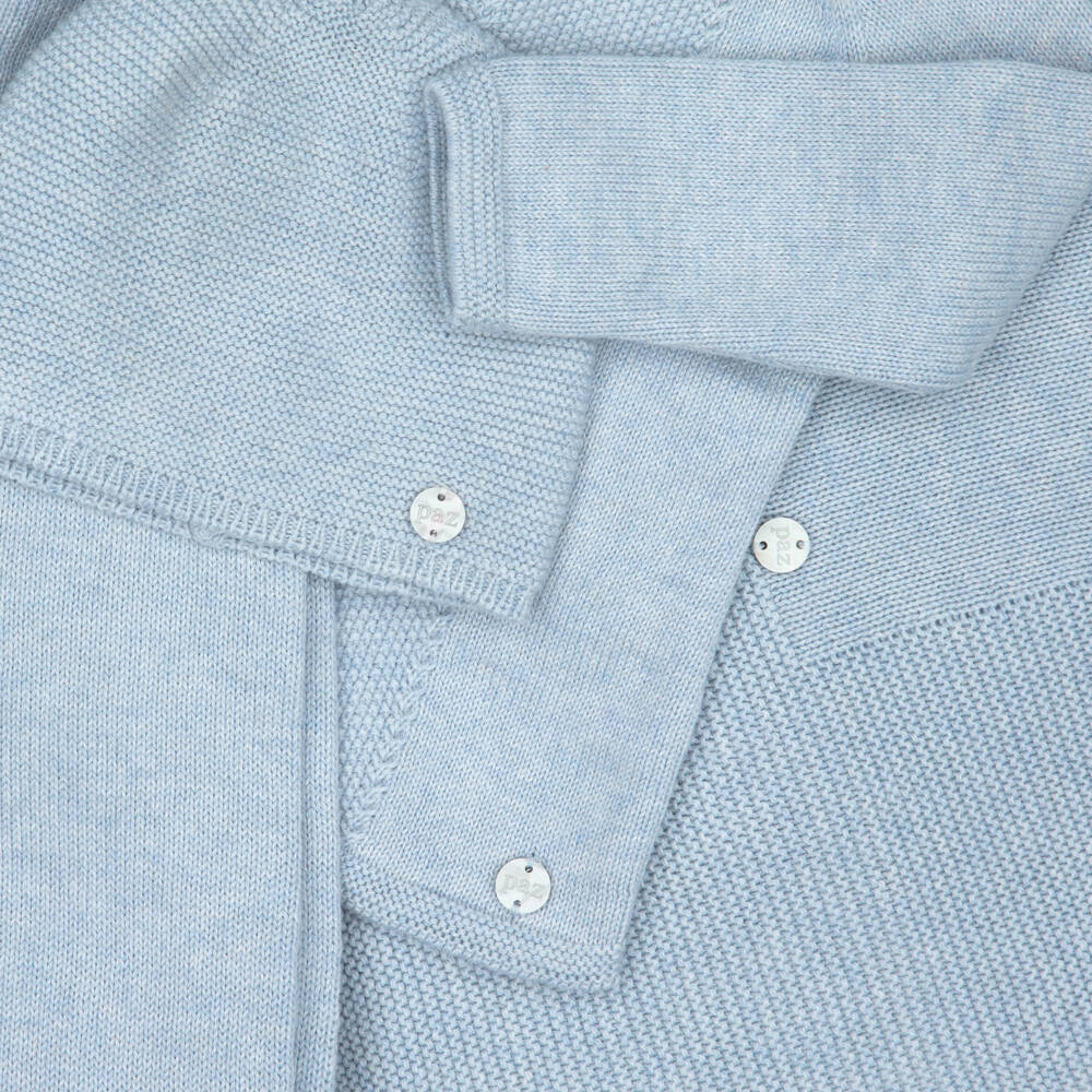 PAZ Rodríguez-Blue Cotton Knit Babysuit Gift Set with Blanket | Childrensalon