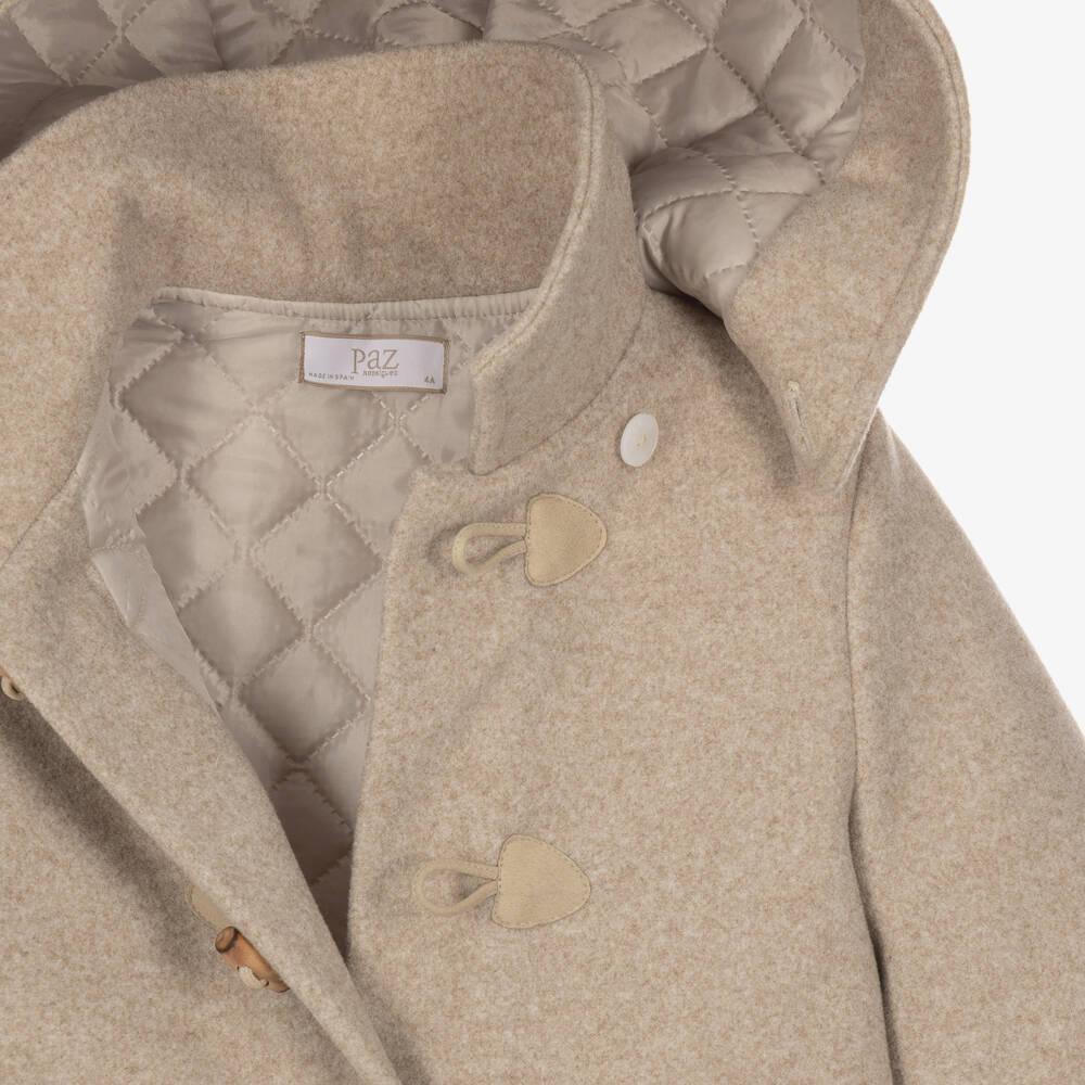 PAZ Rodríguez-Boys Beige Hooded Duffle Coat | Childrensalon