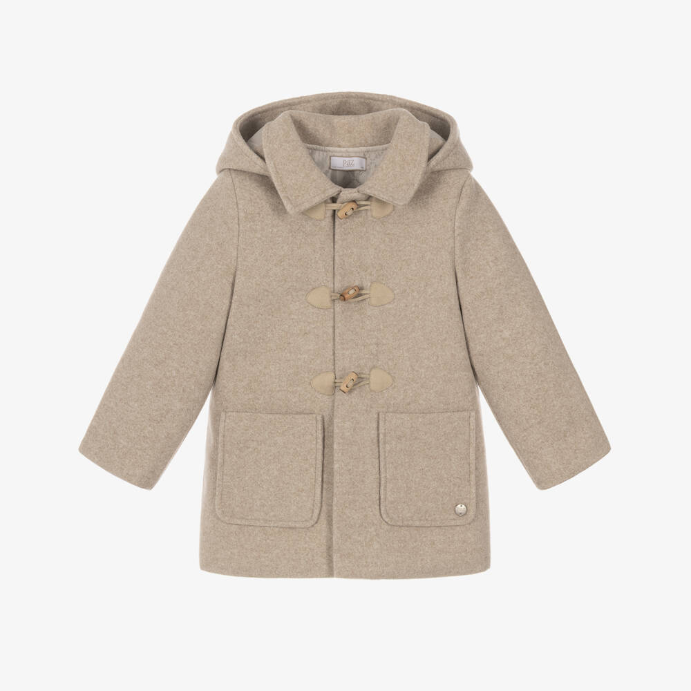 PAZ Rodríguez-Boys Beige Hooded Duffle Coat | Childrensalon