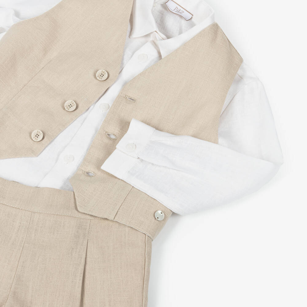 PAZ Rodríguez-Boys Beige Linen Waistcoat & Shorts Set | Childrensalon