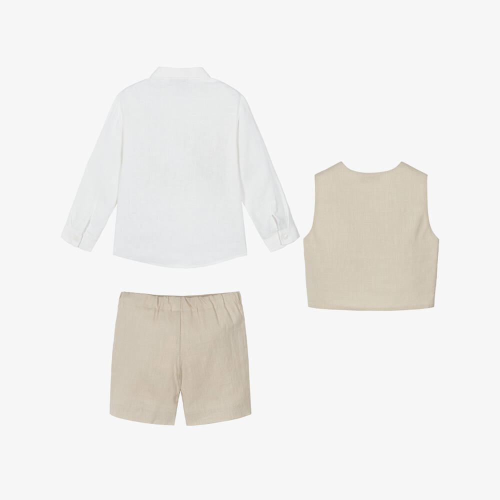 PAZ Rodríguez-Boys Beige Linen Waistcoat & Shorts Set | Childrensalon