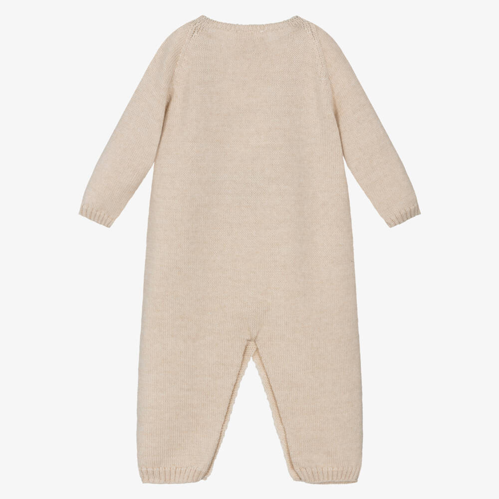 PAZ Rodríguez-Boys Beige Wool Knit Festive Babygrow | Childrensalon