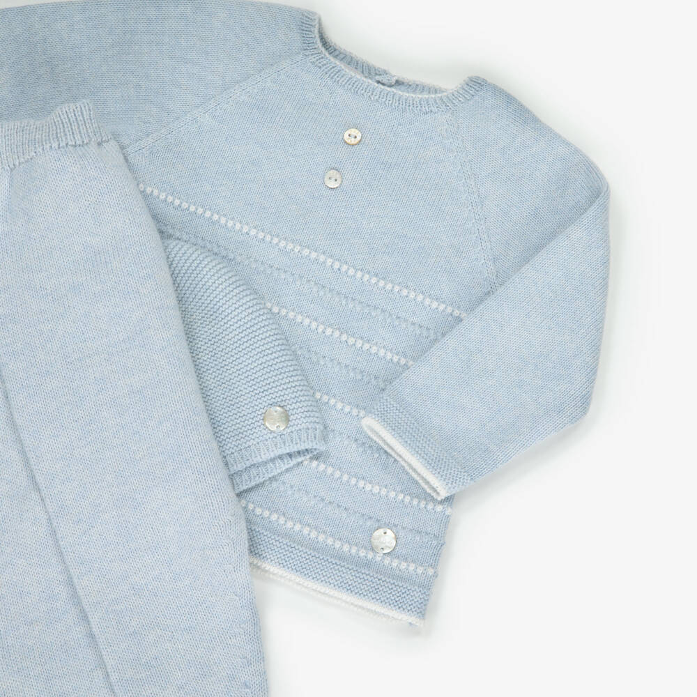 PAZ Rodríguez-طقم أفرول بيبي قطن وكشمير محبوك لون أزرق للمواليد  | Childrensalon