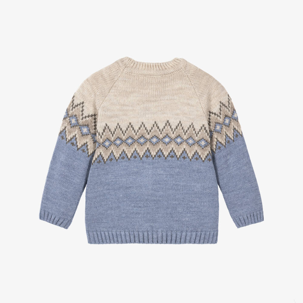 PAZ Rodríguez-Boys Blue Fair Isle Wool Mix Sweater | Childrensalon