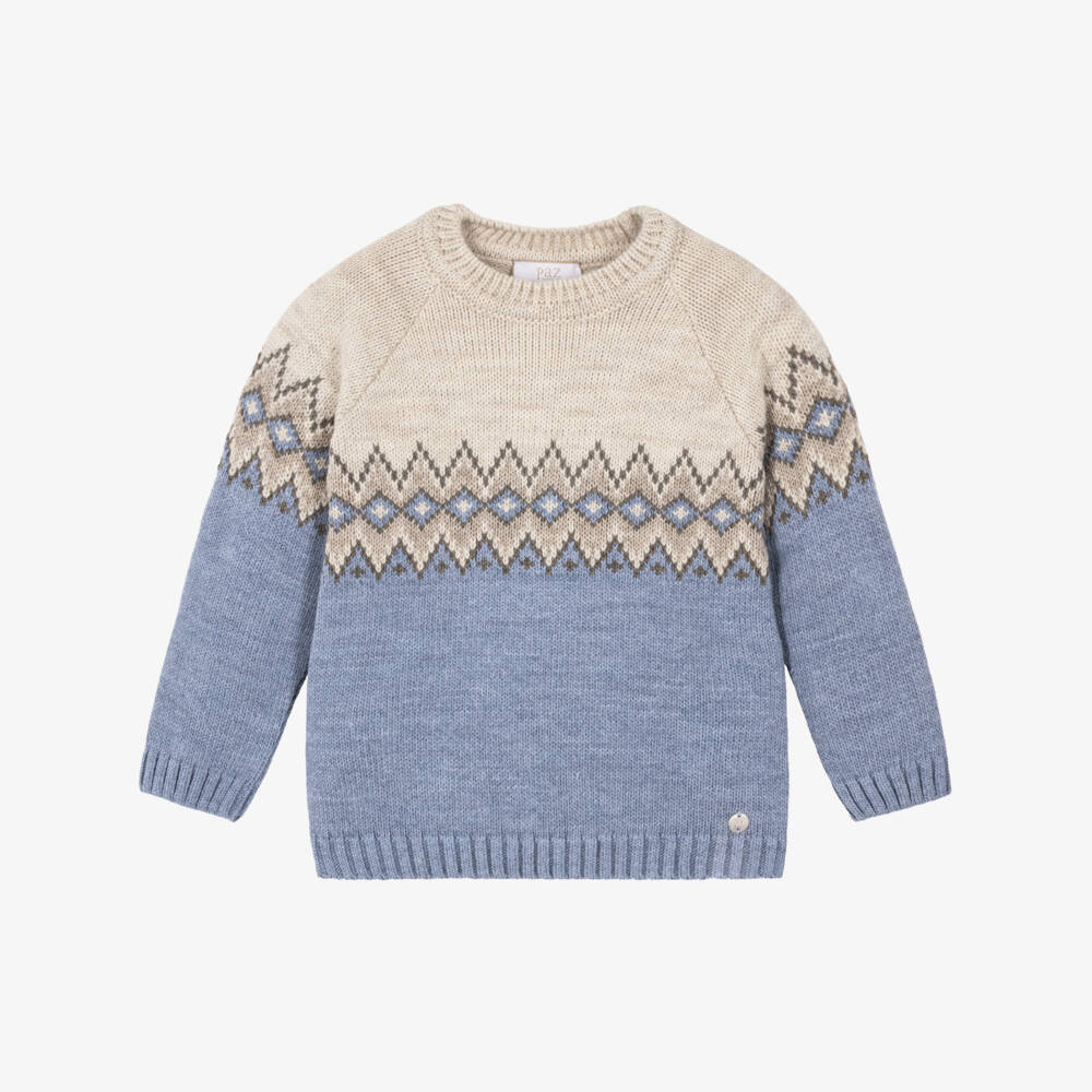 PAZ Rodríguez-Boys Blue Fair Isle Wool Mix Sweater | Childrensalon