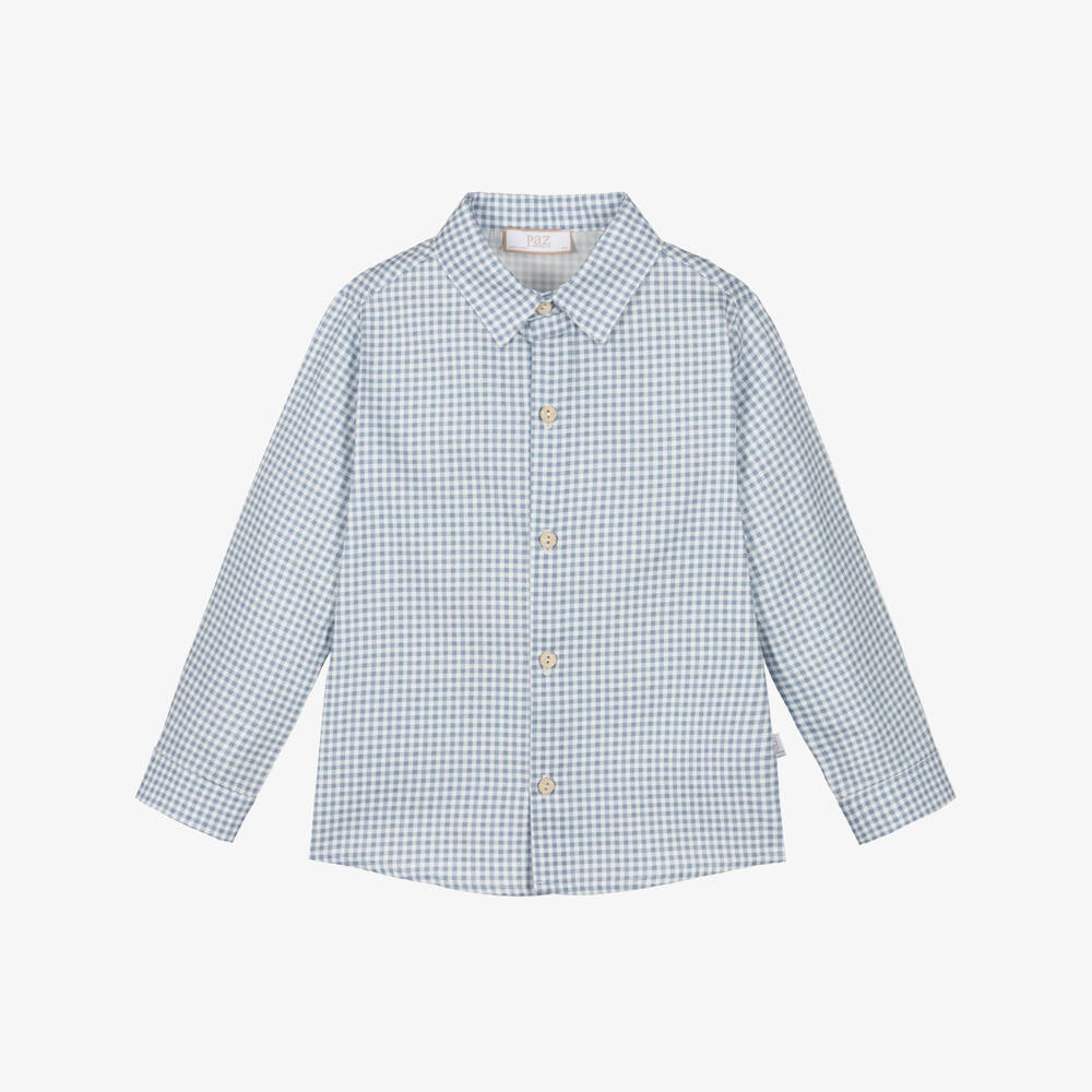 PAZ Rodríguez-Boys Blue Gingham Cotton Twill Shirt | Childrensalon