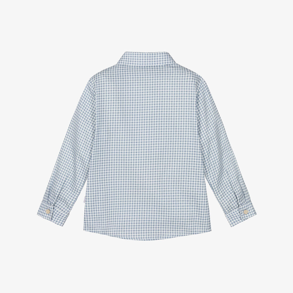 PAZ Rodríguez-Boys Blue Gingham Cotton Twill Shirt | Childrensalon