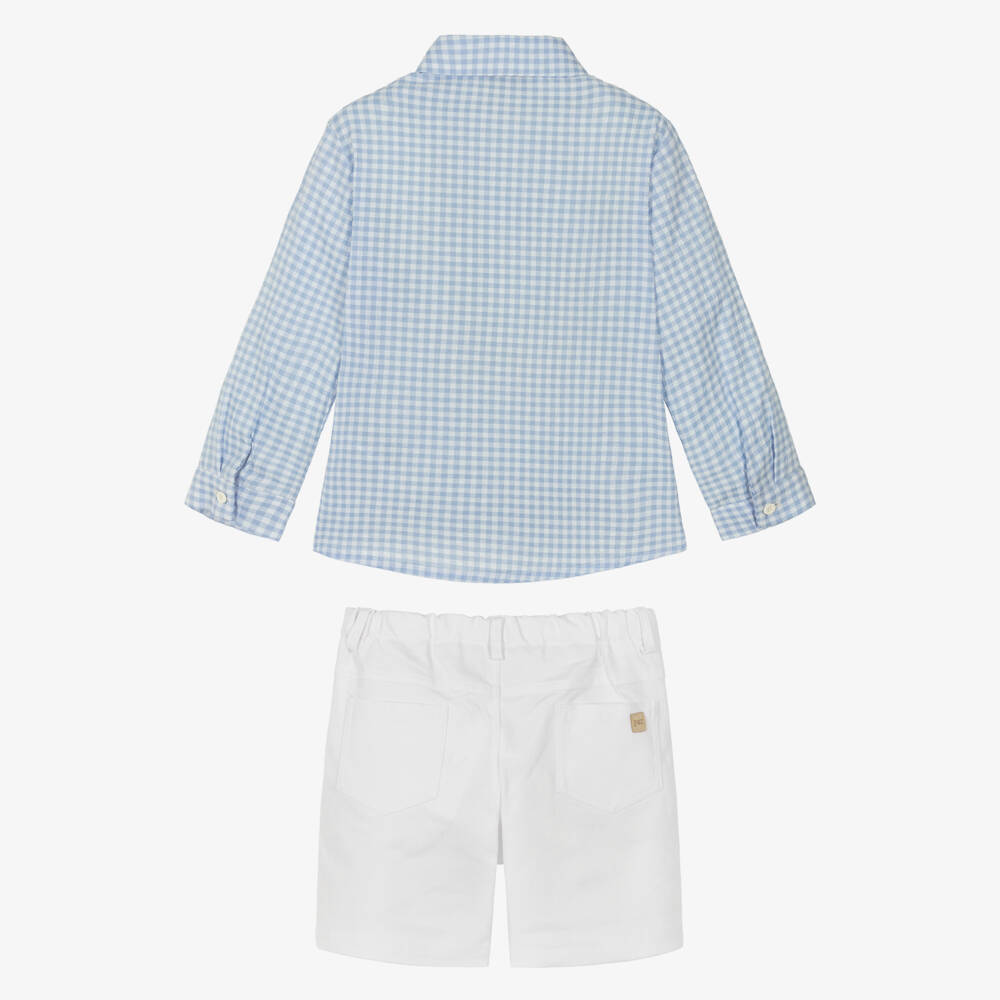 PAZ Rodríguez-Boys Blue Gingham Shirt & White Shorts Set | Childrensalon