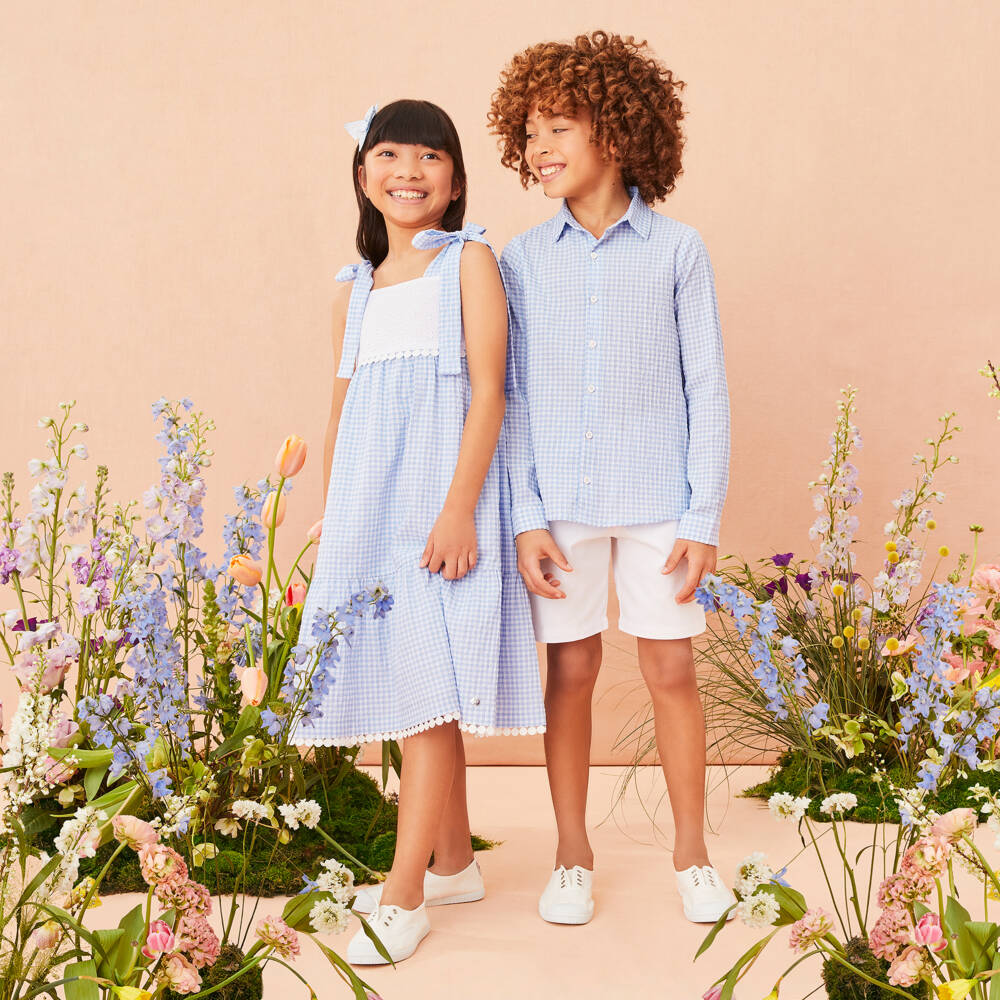 PAZ Rodríguez-Boys Blue Gingham Shirt & White Shorts Set | Childrensalon