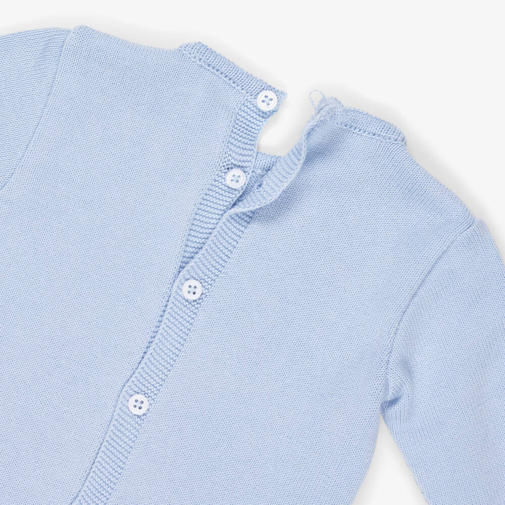 PAZ Rodríguez-Boys Blue Knitted Cotton Babysuit & Blanket Set | Childrensalon