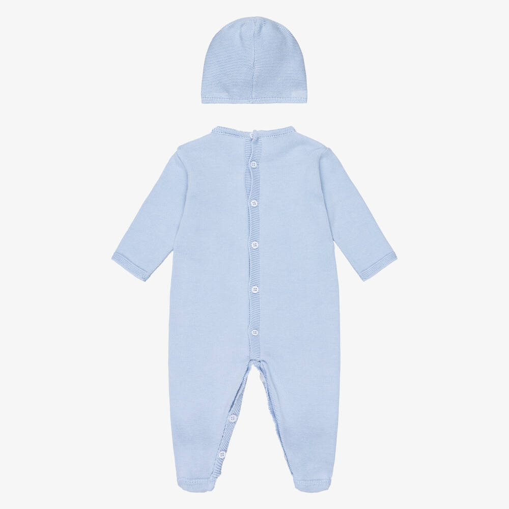 PAZ Rodríguez-Boys Blue Knitted Cotton Babysuit & Blanket Set | Childrensalon