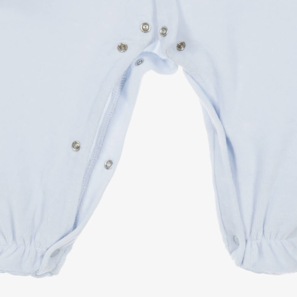 PAZ Rodríguez-Boys Blue Velour Babysuit Set with Hat & Bib | Childrensalon