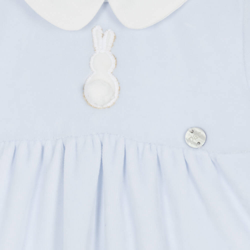 PAZ Rodríguez-Boys Blue Velour Babysuit Set with Hat & Bib | Childrensalon