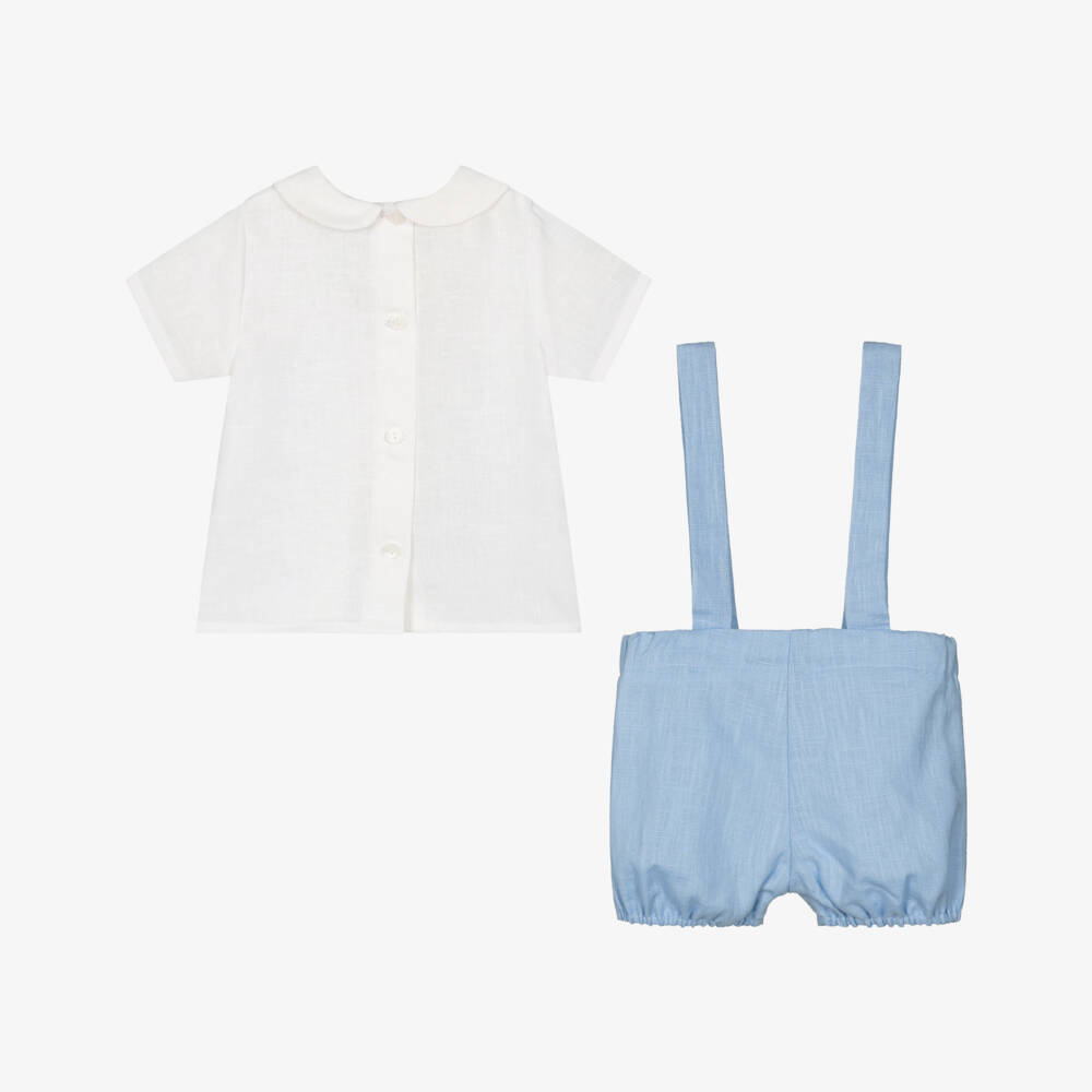 PAZ Rodríguez-Boys Blue & White Linen Shorts Set | Childrensalon