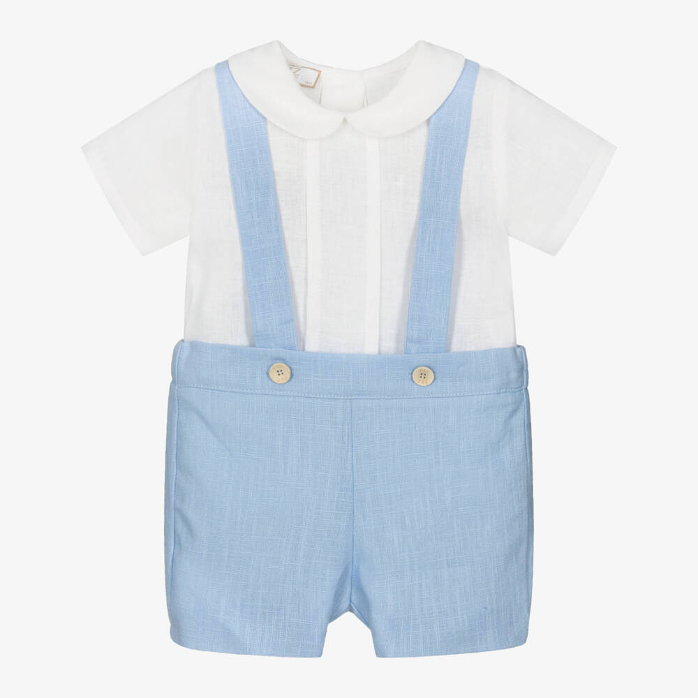 PAZ Rodríguez-Boys Blue & White Linen Shorts Set | Childrensalon