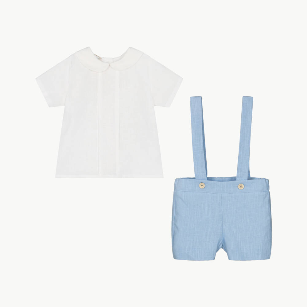 PAZ Rodríguez-Boys Blue & White Linen Shorts Set | Childrensalon