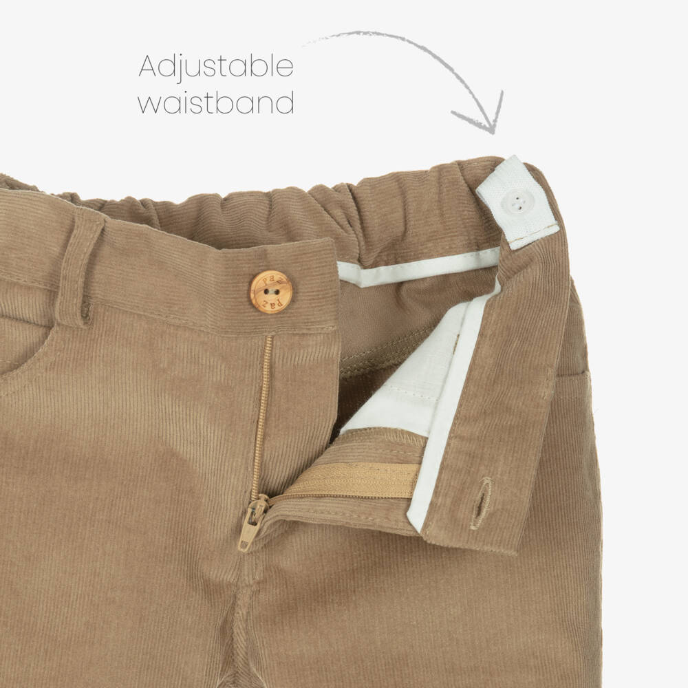 PAZ Rodríguez-Boys Dark Beige Needlecord Trousers | Childrensalon
