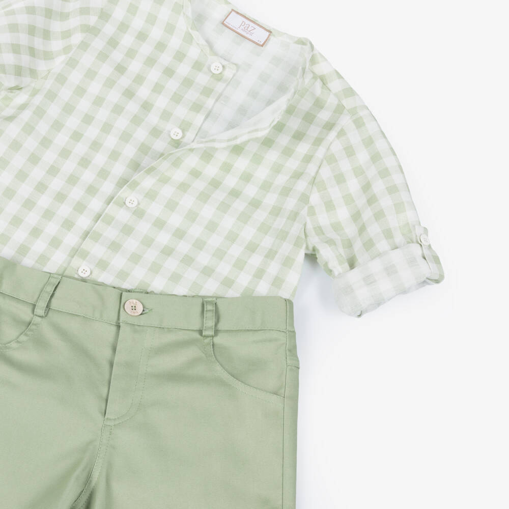 PAZ Rodríguez-Boys Green Gingham Shirt & Shorts Set | Childrensalon