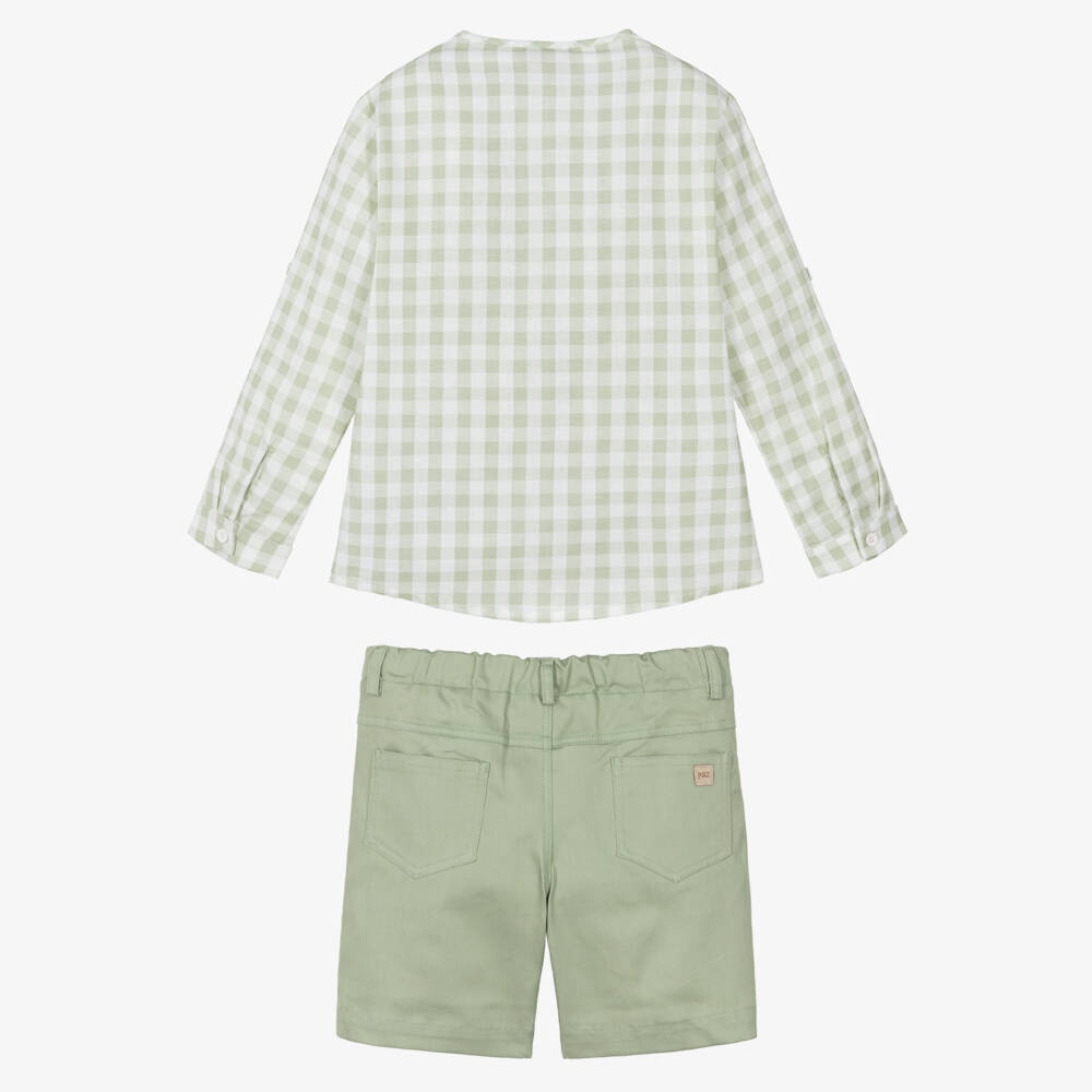 PAZ Rodríguez-Boys Green Gingham Shirt & Shorts Set | Childrensalon
