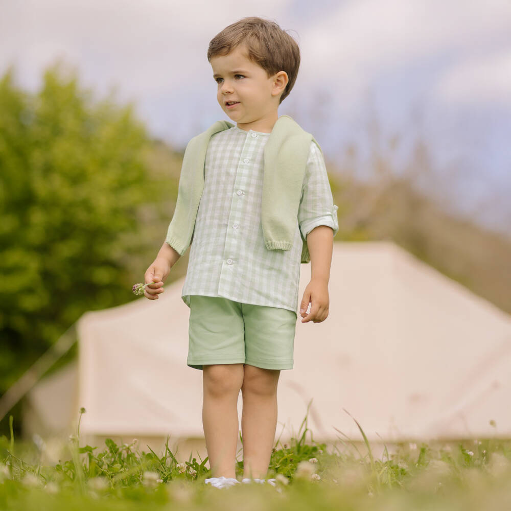 PAZ Rodríguez-Boys Green Gingham Shirt & Shorts Set | Childrensalon