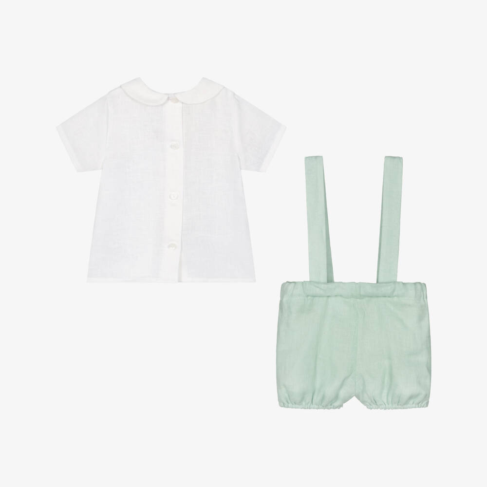 PAZ Rodríguez-Boys Green & White Linen Shorts Set | Childrensalon