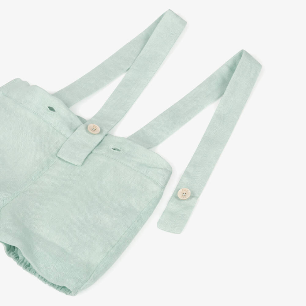 PAZ Rodríguez-Boys Green & White Linen Shorts Set | Childrensalon