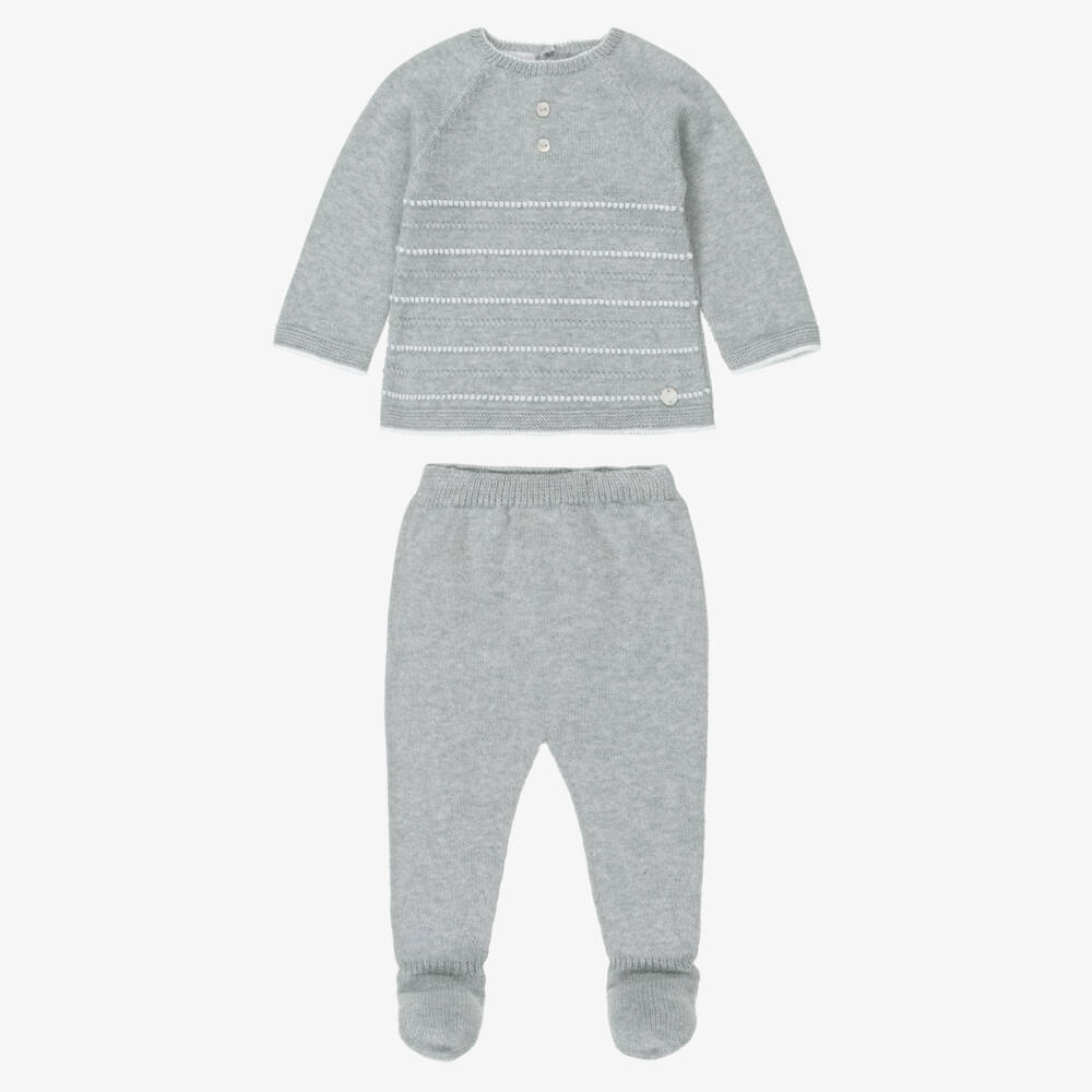 PAZ Rodríguez-Boys Grey Cotton & Cashmere Knitted Babysuit Set | Childrensalon