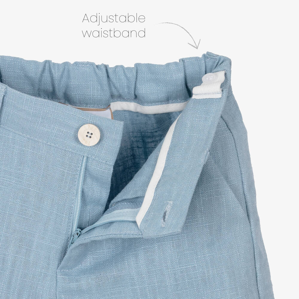 PAZ Rodríguez-Boys Ivory & Blue Linen Shorts Set | Childrensalon