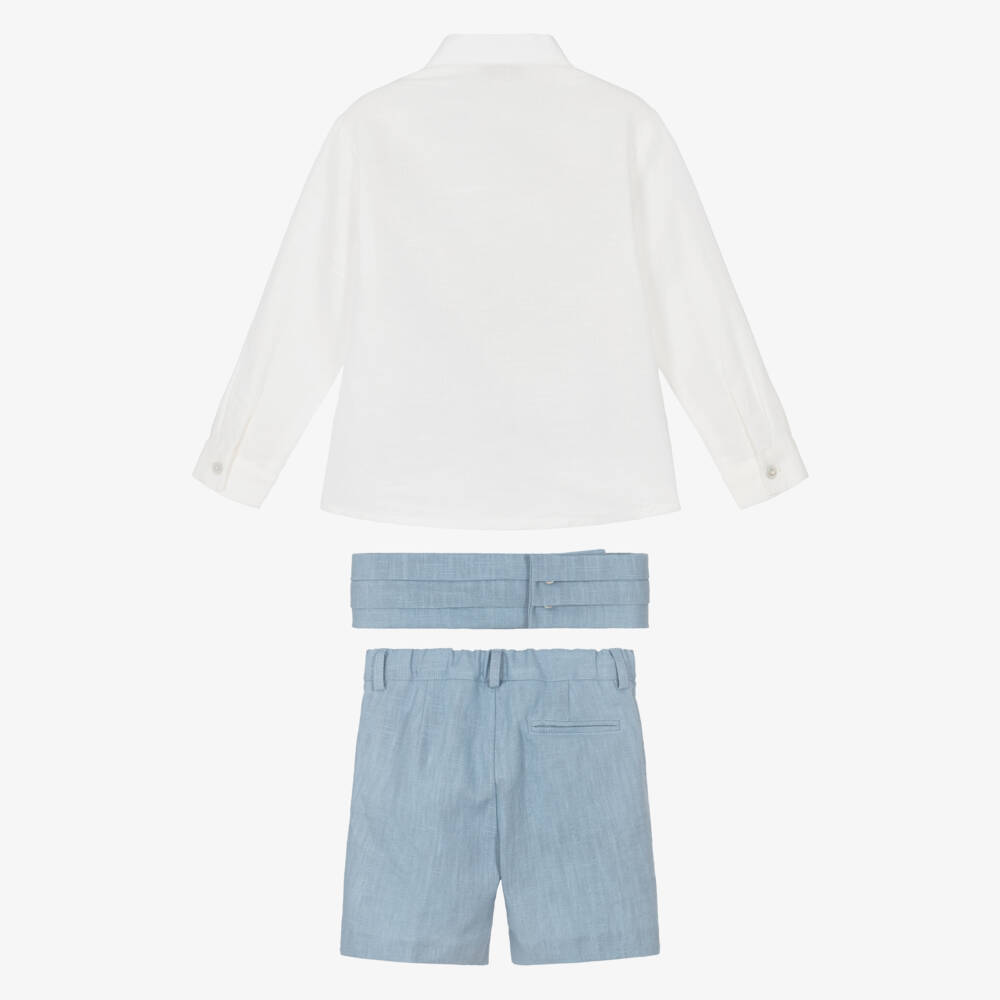 PAZ Rodríguez-Boys Ivory & Blue Linen Shorts Set | Childrensalon
