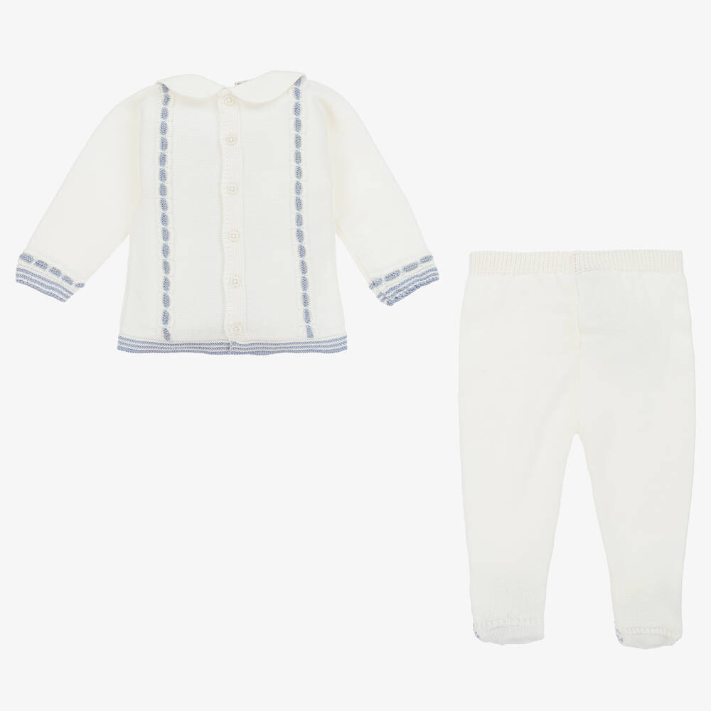 PAZ Rodríguez-Boys Ivory & Blue Wool 2 Piece Babygrow | Childrensalon