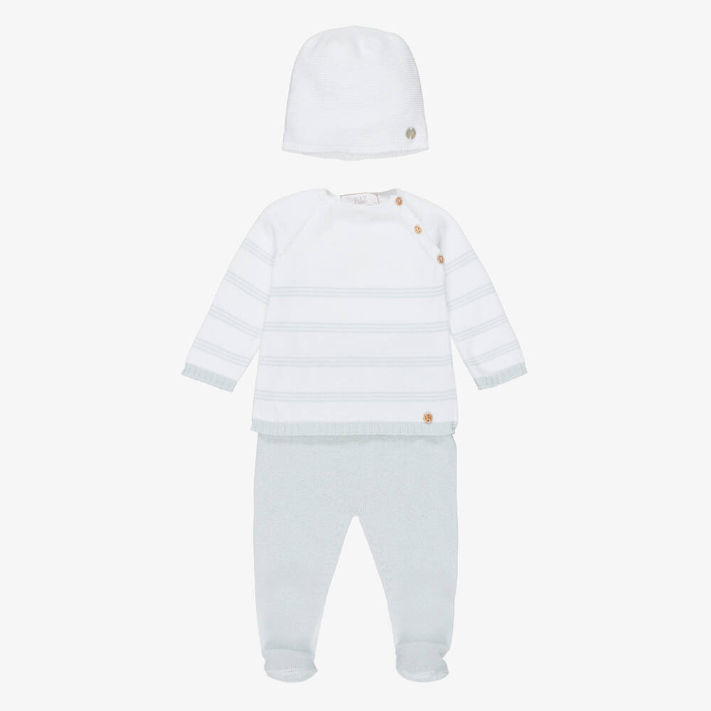 PAZ Rodríguez-Boys Ivory & Green Knitted Babysuit Set | Childrensalon